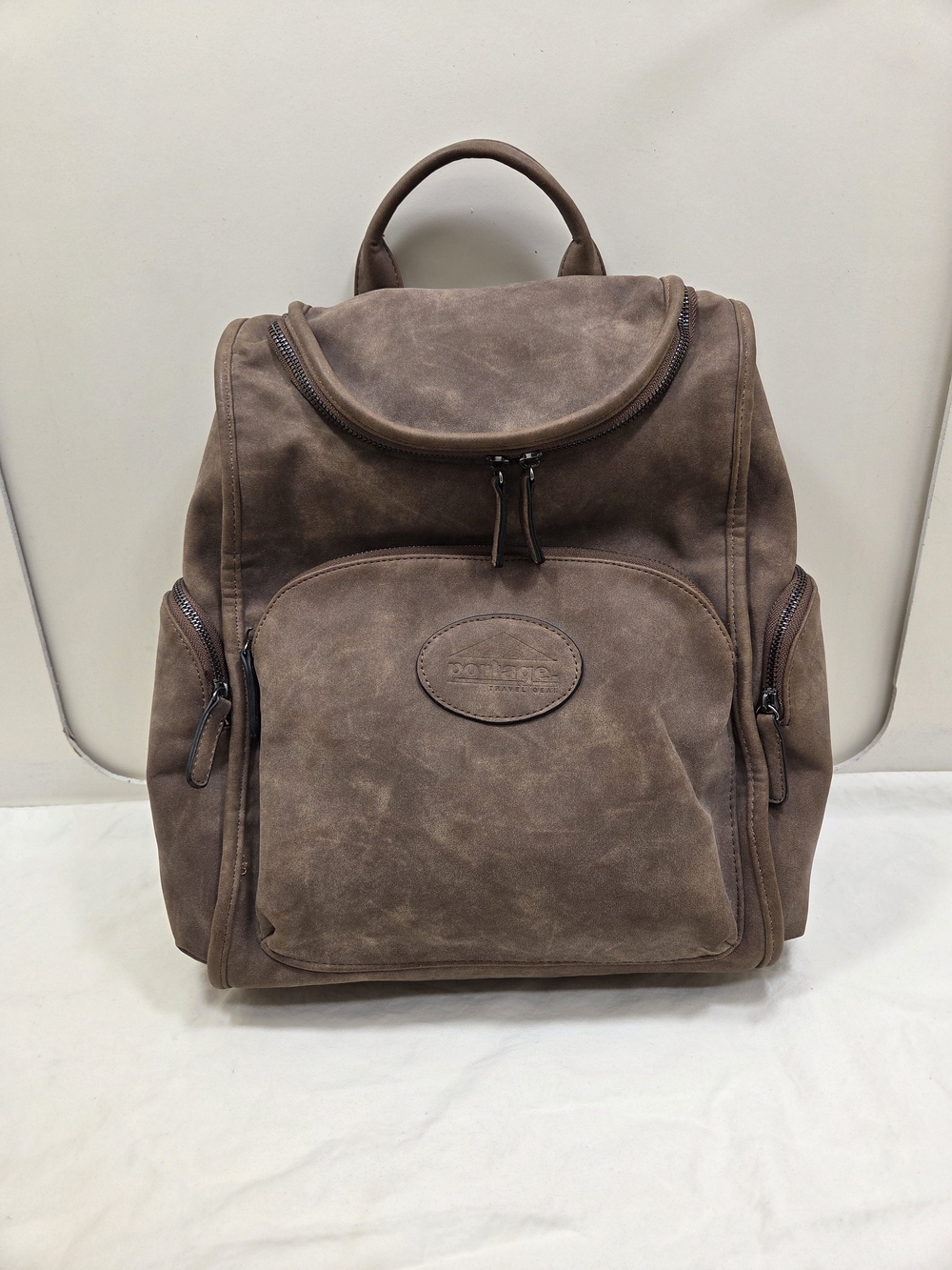 Portage Brown Faux Suede Backpack | Multi‑Pocket | Rugged Outdoor Style